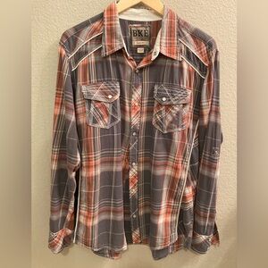 BKE slim fit plaid button down with Mother of Pearl buttons, size XL